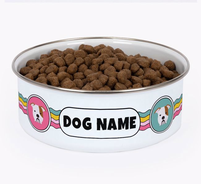 Rainbow Waves: Personalized {breedFullName} Enamel Dog Bowl